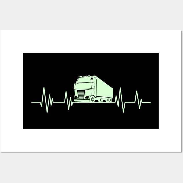 trruck heartbeat Funny Truck Driver , trucker lover Wall Art by mezy